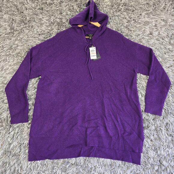 Charter Club Sweater Womens 2X Purple Cashmere Hooded Pullover Tunic 100061028MW - Picture 1 of 7